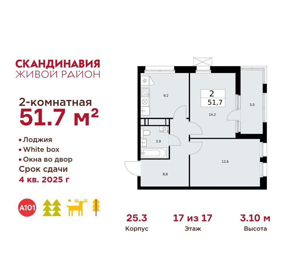 квартира г Москва п Сосенское пр-кт Куприна 1 жилой район «Скандинавия» метро Коммунарка корп. 2, Московская область фото 1