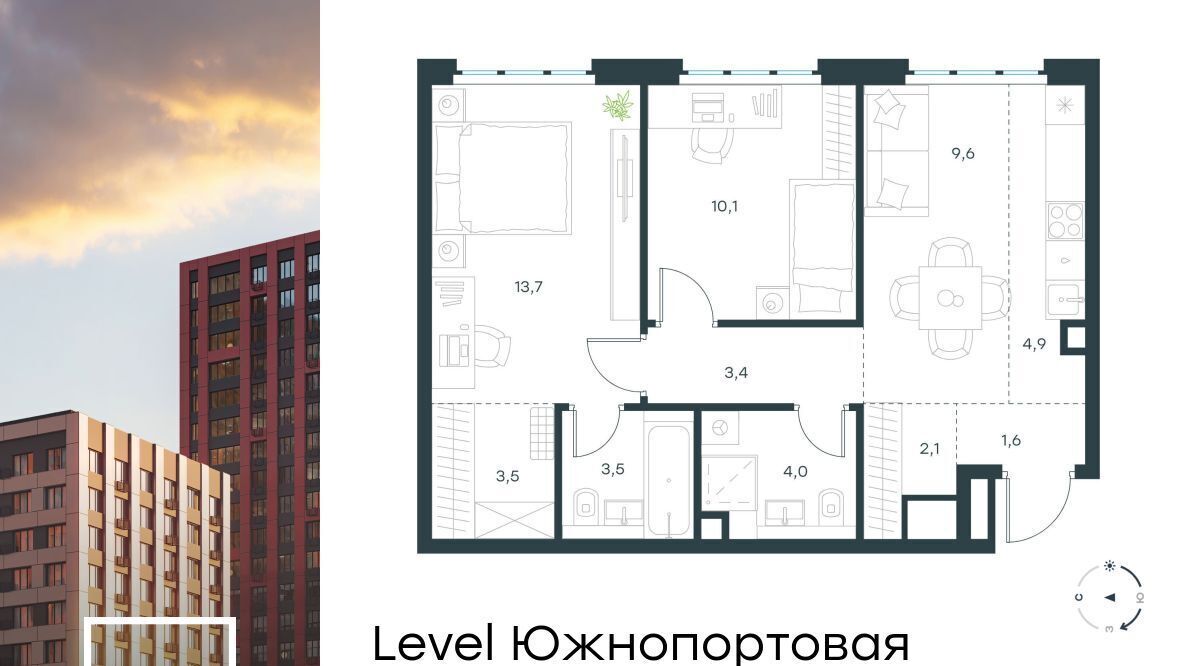 квартира г Москва метро Кожуховская ЖК Левел Южнопортовая 13 муниципальный округ Печатники фото 1