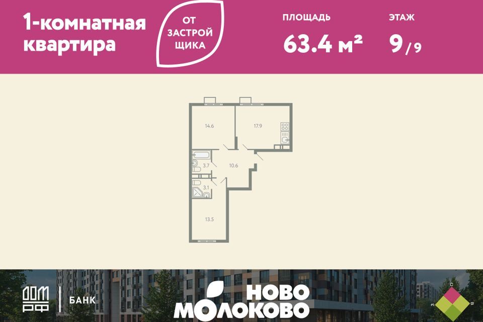 квартира городской округ Ленинский с Молоково б-р Ново-Молоковский 8 фото 1