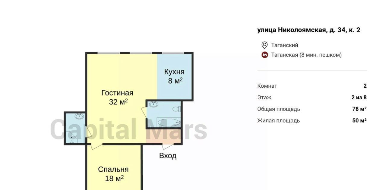 квартира г Москва метро Таганская ул Николоямская 34к/2 фото 3