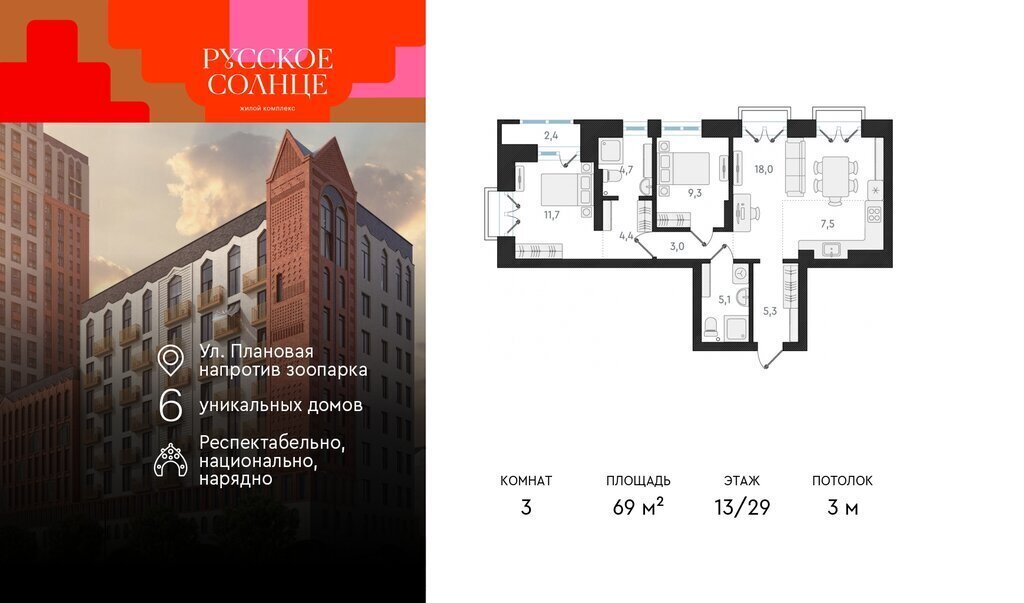 квартира г Новосибирск Заельцовская ЖК «Русское солнце» 2 фото 1