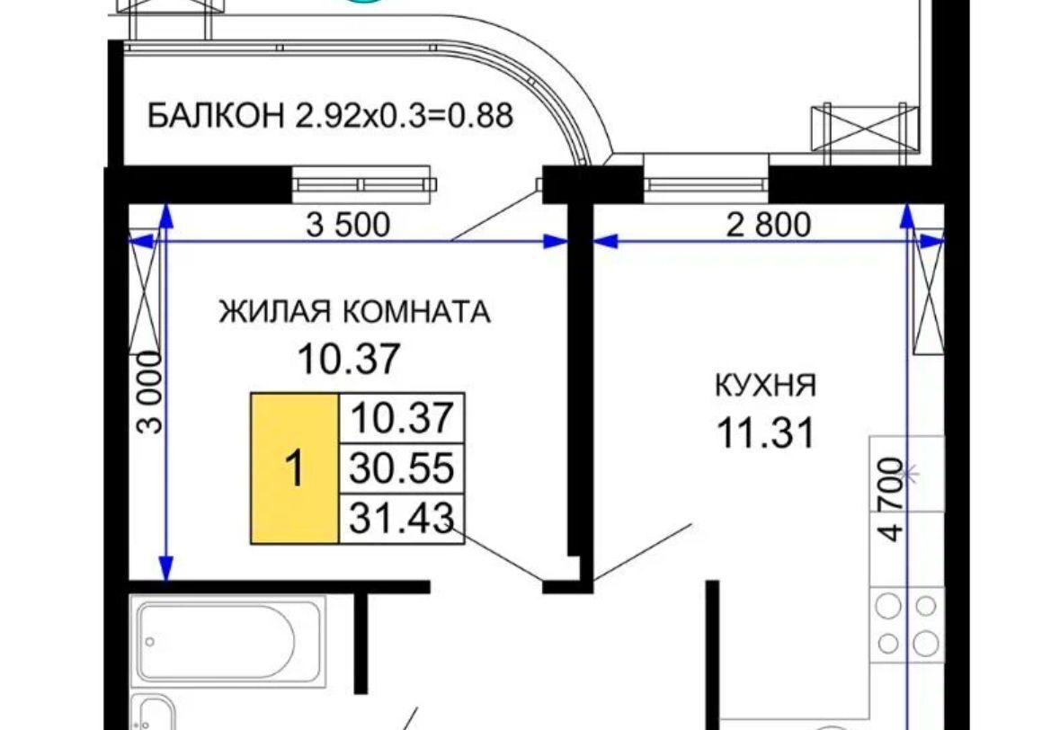 квартира г Краснодар р-н Центральный ул Воронежская 47/10 микрорайон «Фонтаны» фото 3