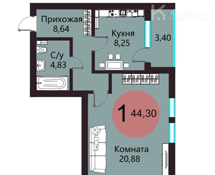 квартира г Воронеж р-н Коминтерновский ул 45 стрелковой дивизии 5 поз. 4 фото 3