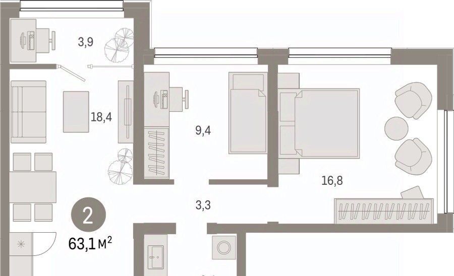 квартира г Тюмень р-н Центральный ул Мысовская 26к/1 фото 3