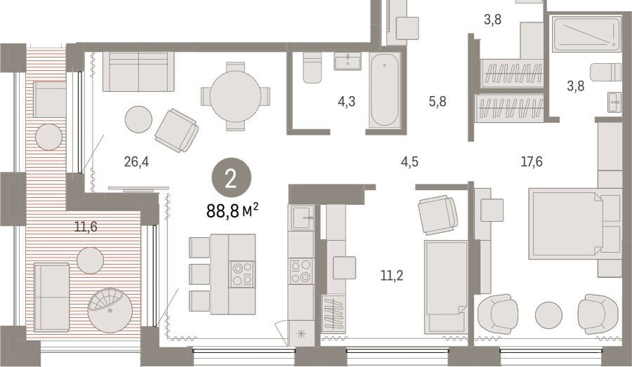 квартира г Тюмень ул Краснооктябрьская 4к/3 фото 2