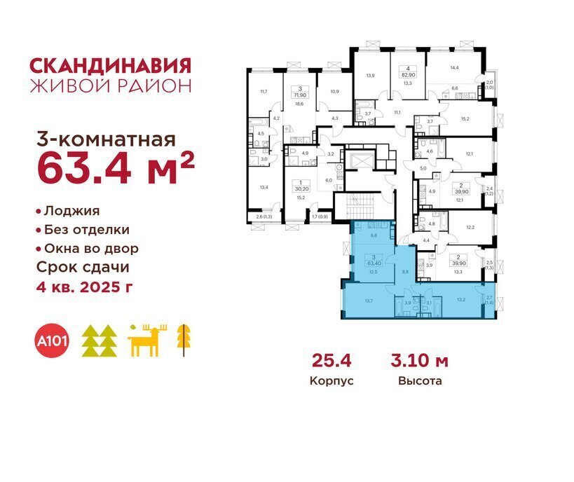 квартира г Москва метро Коммунарка ТиНАО жилой комплекс Скандинавия, 25. 4 фото 2