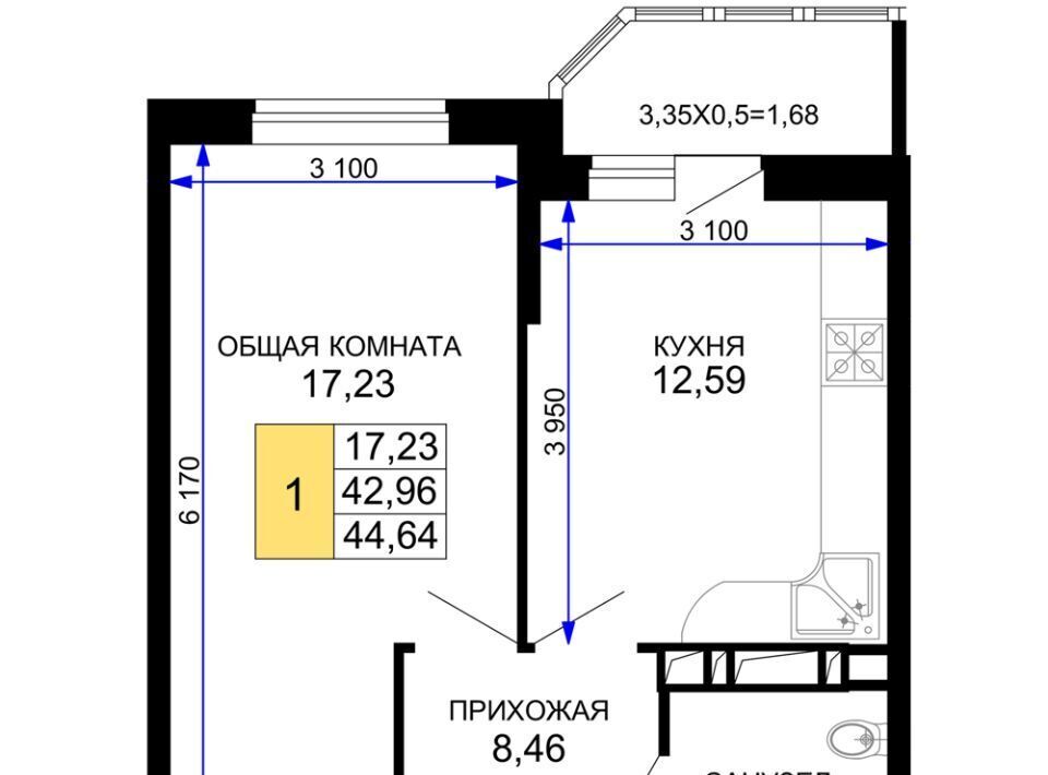 квартира г Краснодар р-н Прикубанский мкр им Петра Метальникова ЖК «Лучший» фото 1