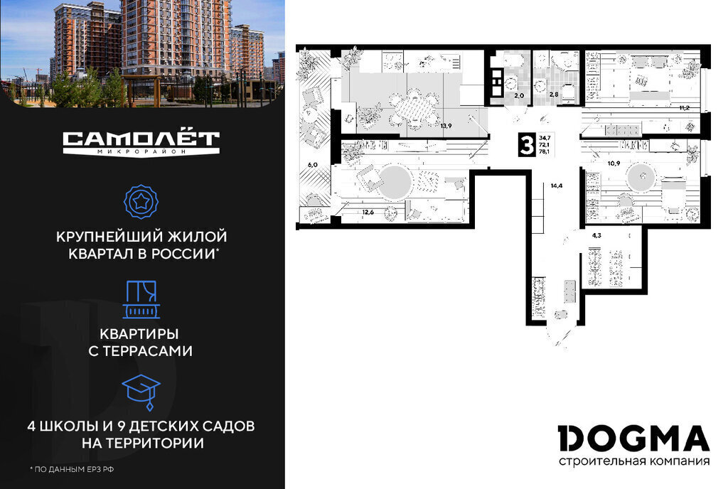 квартира г Краснодар р-н Прикубанский ул им. Константина Гондаря 99 фото 1