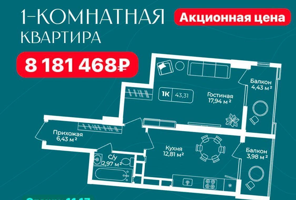 квартира г Новороссийск р-н Южный пр-кт Дзержинского 244к/1 ЖК «Золотой берег» фото 4