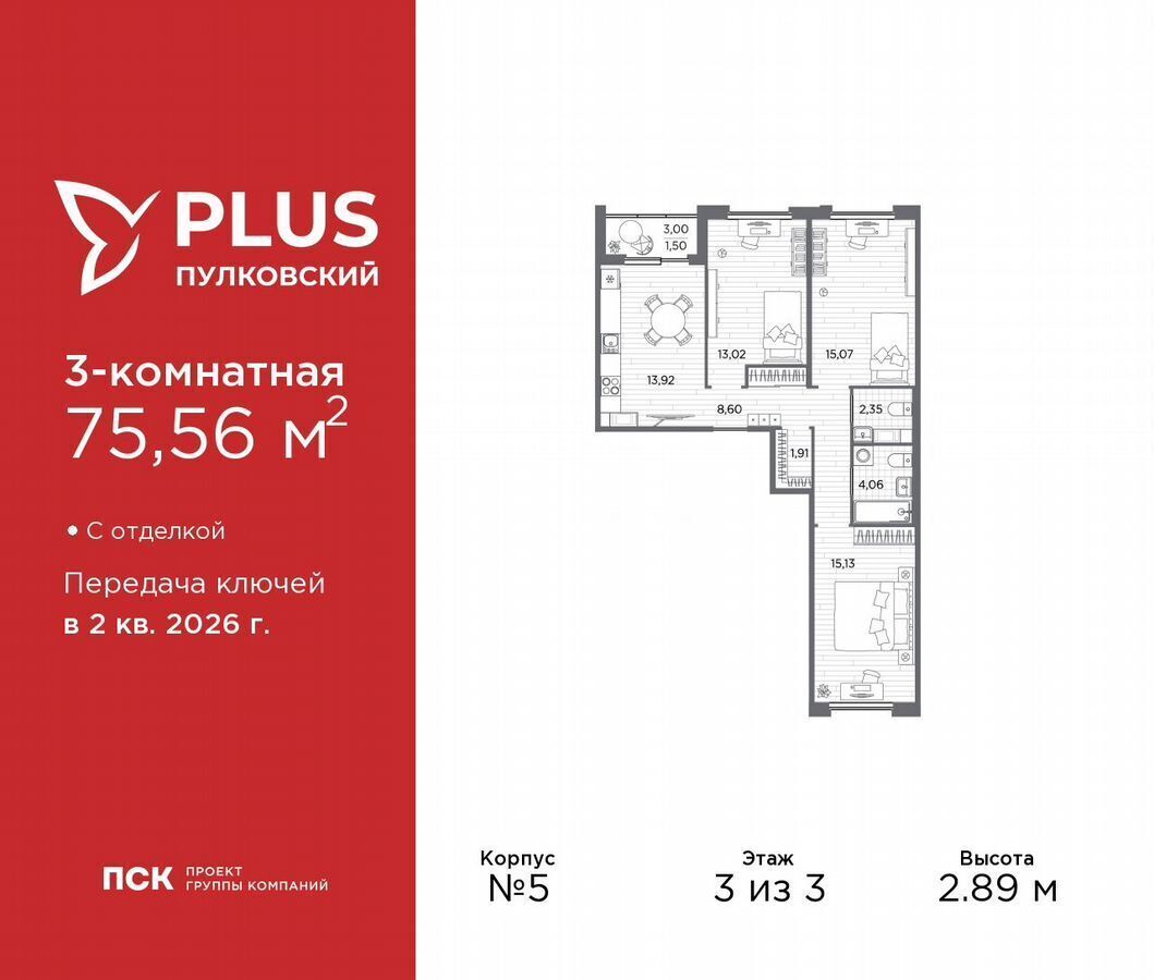 квартира г Санкт-Петербург р-н Московский ш Пулковское 24 ЖК Пулковский округ Пулковский меридиан фото 1