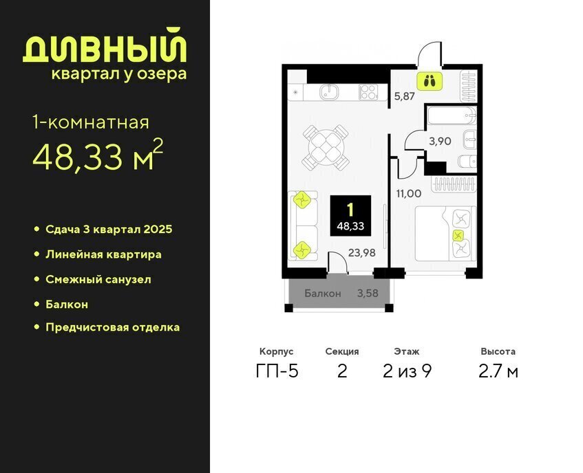 квартира г Тюмень ул Пожарных и спасателей 16 ЖК Дивный Квартал у Озера Центральный административный округ фото 1