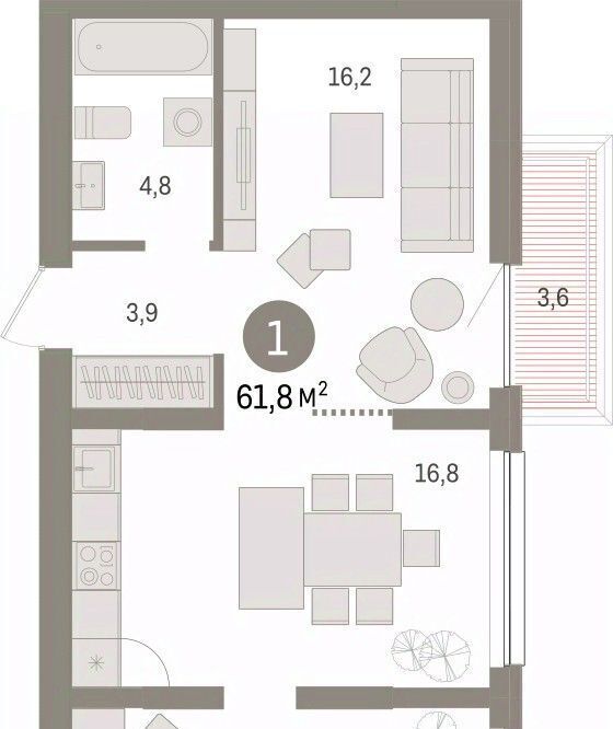 квартира г Тюмень р-н Центральный ул Мысовская 26к/1 фото 2