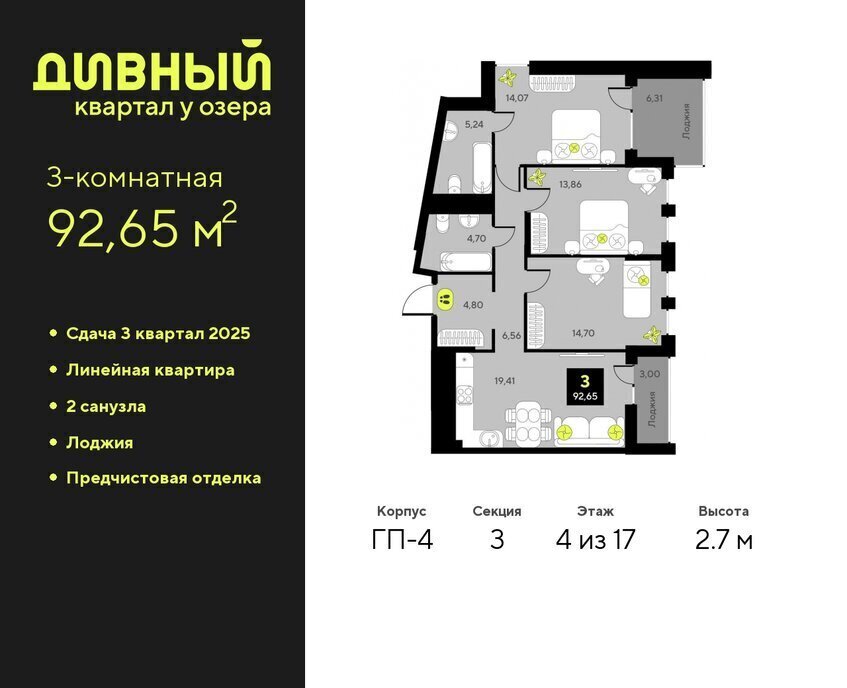 квартира г Тюмень ЖК Дивный Квартал у Озера Центральный административный округ фото 1