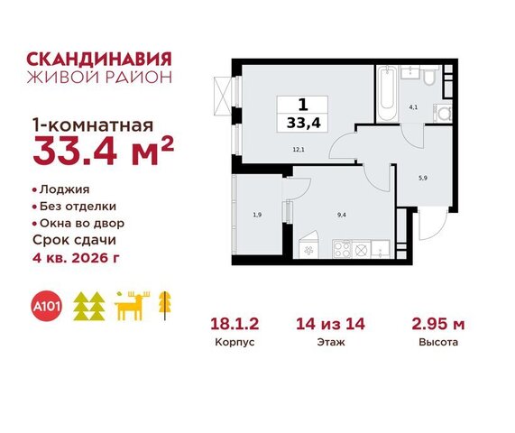 квартира метро Бульвар Адмирала Ушакова метро Коммунарка ТиНАО жилой комплекс Скандинавия, 18. 2.1 фото