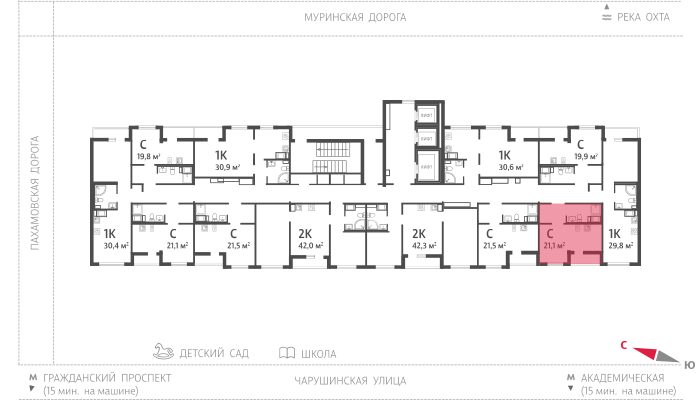 квартира г Санкт-Петербург дор Муринская 14к/2 фото 2