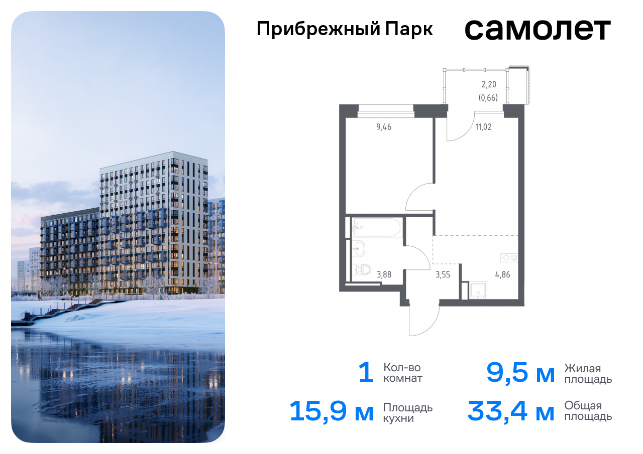 квартира городской округ Домодедово с Ям Домодедовская, жилой комплекс Прибрежный Парк, 7. 1, Каширское шоссе фото 1