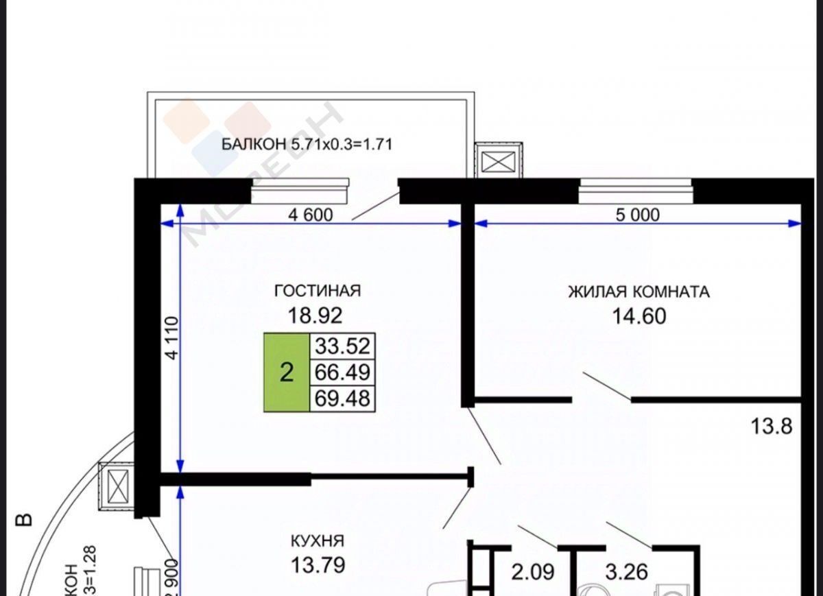 квартира г Краснодар р-н Прикубанский ул Московская 112 фото 6