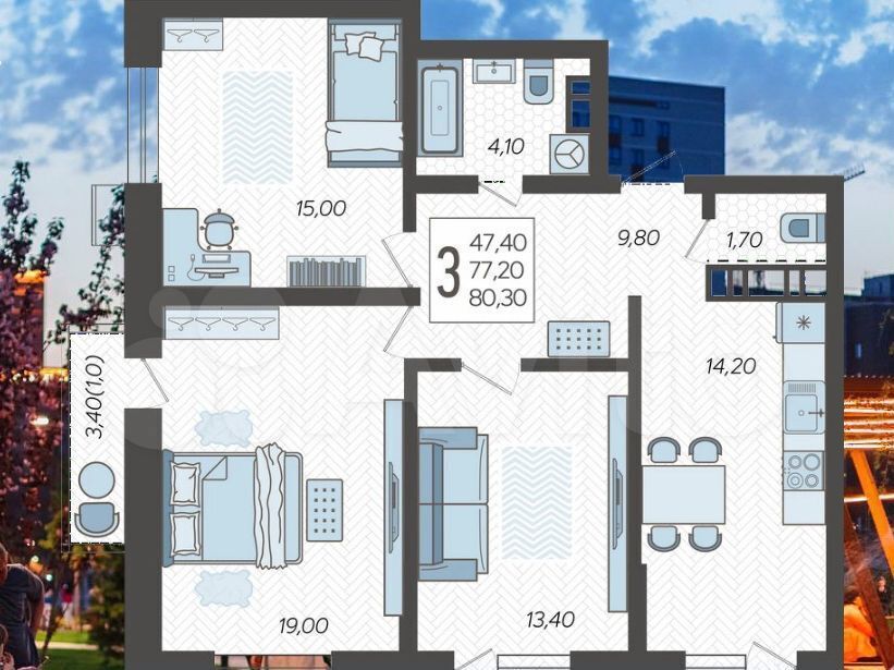 квартира г Краснодар р-н Прикубанский ул Ярославская 4 ЖК Небо д. 115 фото 4