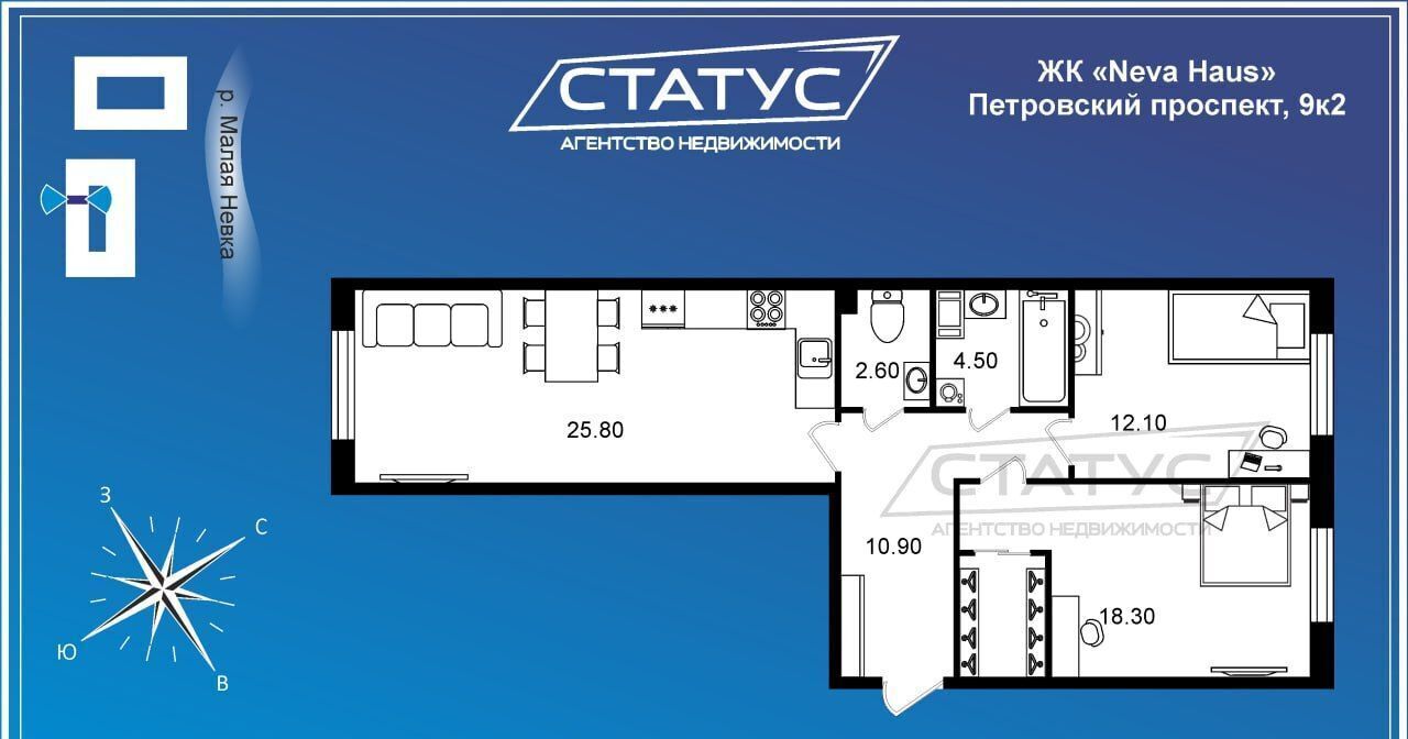 квартира г Санкт-Петербург метро Крестовский Остров пр-кт Петровский 9к/2 округ Петровский фото 1