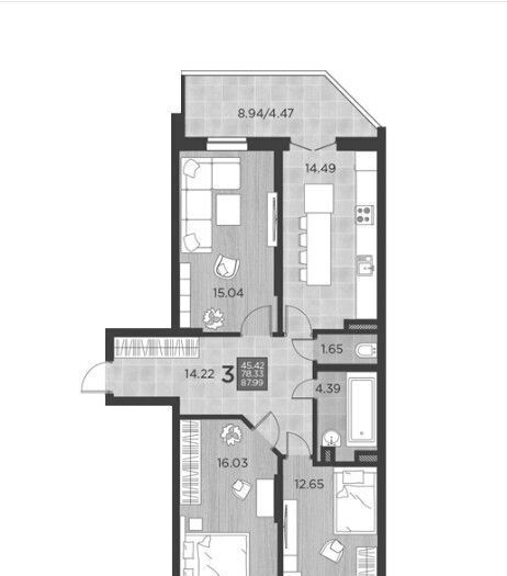 квартира г Краснодар р-н Прикубанский ул Командорская 15/1 фото 2