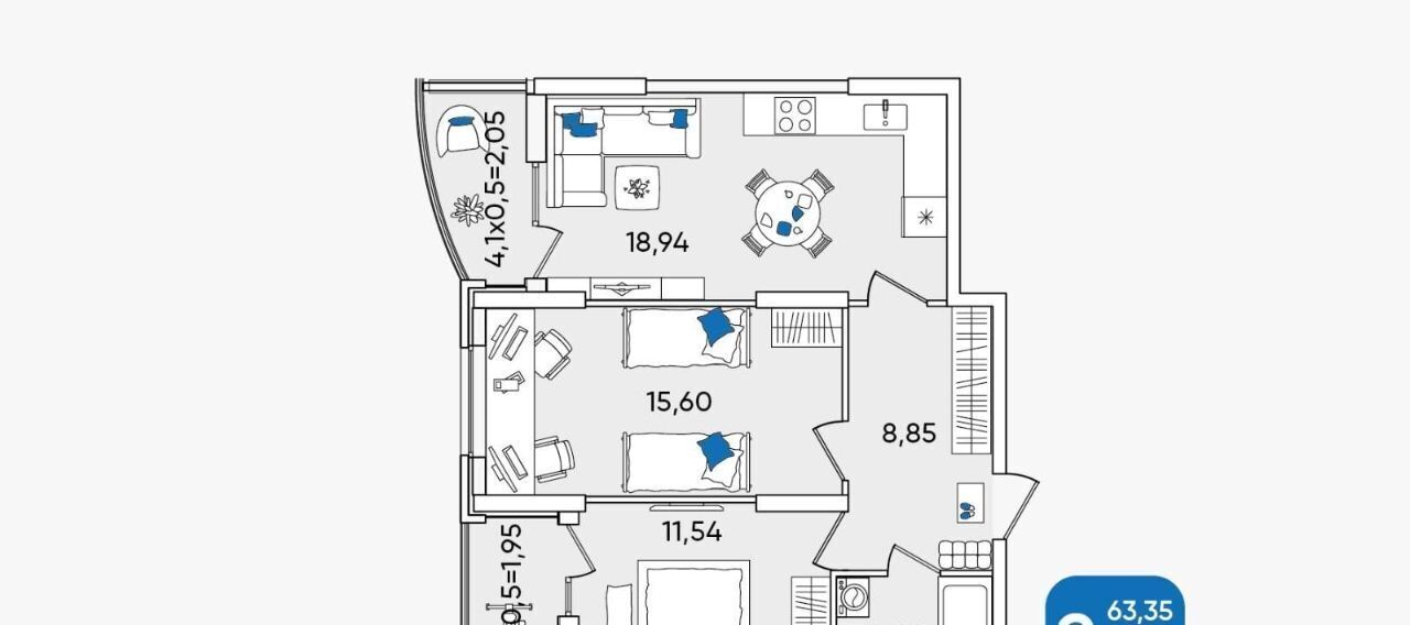 квартира г Краснодар р-н Прикубанский мкр Любимово 5 фото 2