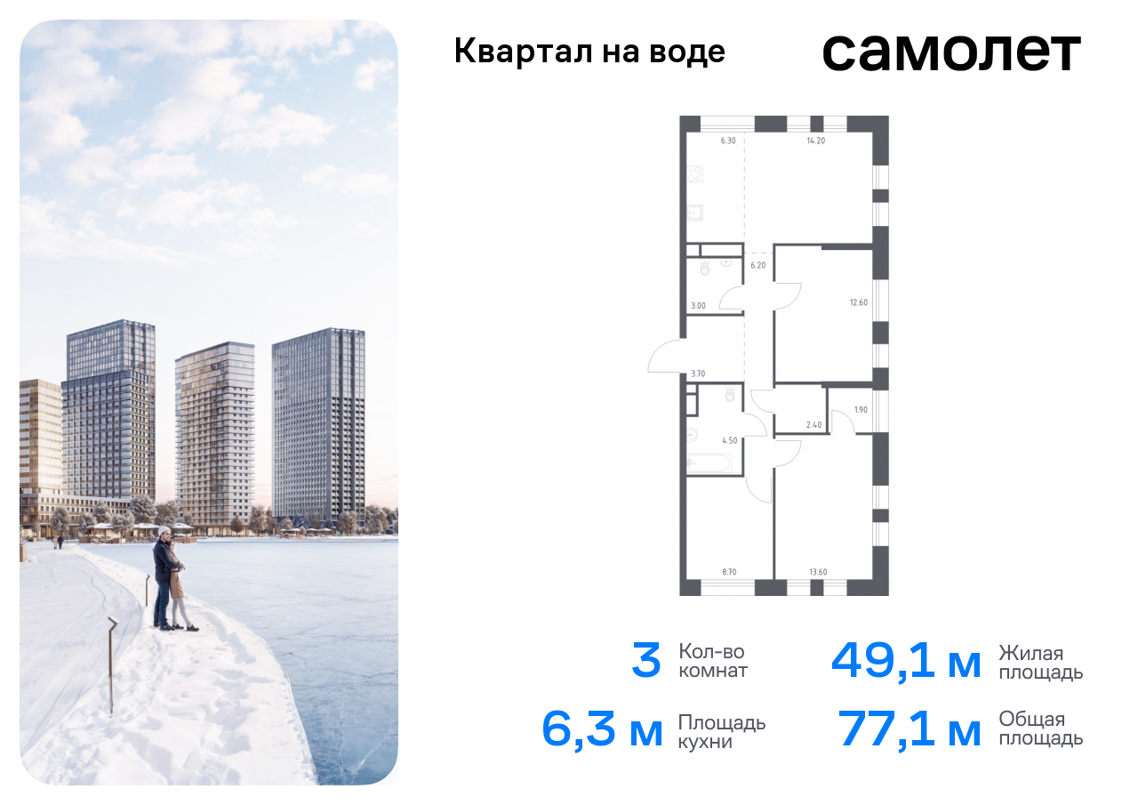 квартира г Москва метро Братиславская Печатники, жилой комплекс Квартал на воде, 3 фото 1