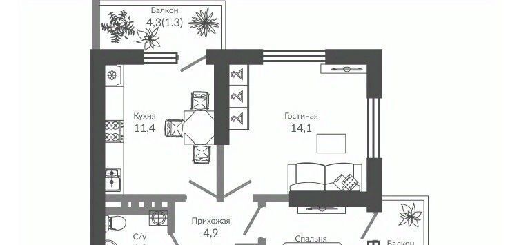 квартира г Сочи р-н Адлерский ул Искры 66/9с 4 фото 1