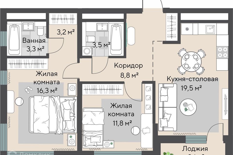 квартира г Екатеринбург р-н Орджоникидзевский б-р Владимира Белоглазова Екатеринбург, муниципальное образование фото 2