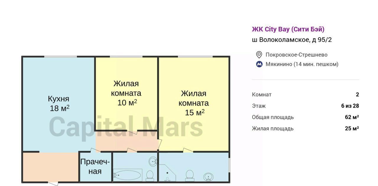 квартира г Москва метро Трикотажная ш Волоколамское 95/2 ЖК City Bay муниципальный округ Покровское-Стрешнево фото 3