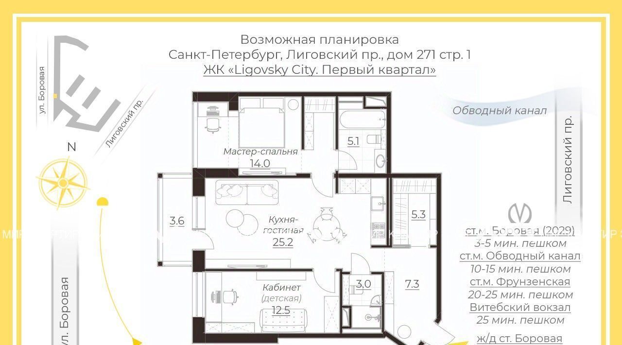 квартира г Санкт-Петербург метро Обводный Канал 1 пр-кт Лиговский 271 округ Волковское фото 15