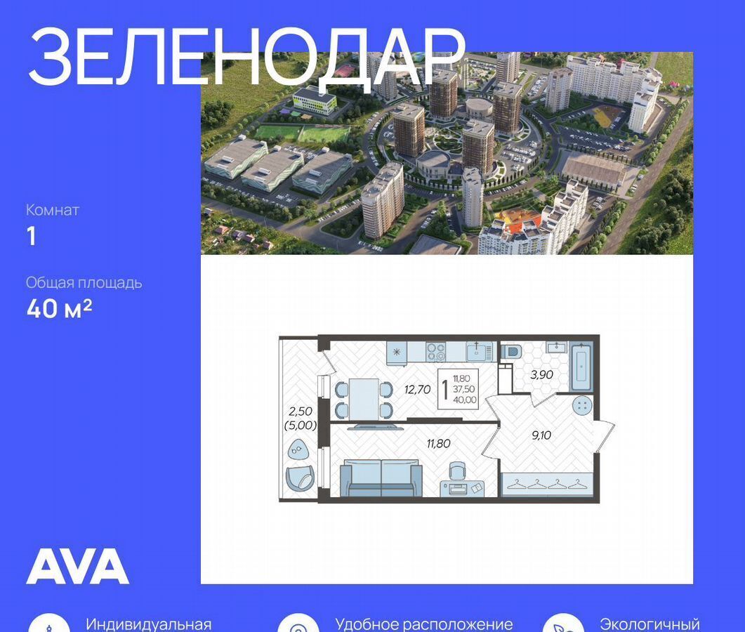 квартира г Краснодар р-н Прикубанский ул 3-я Трудовая 1/16 ЖК «Зеленодар» фото 1