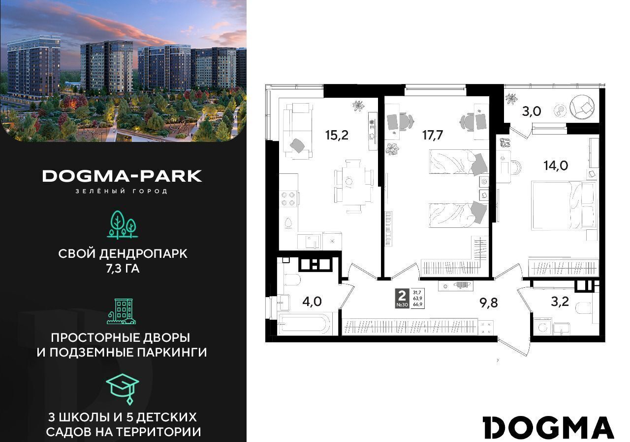 квартира г Краснодар р-н Прикубанский ул Западный Обход 6 Мкр. «DOGMA PARK» фото 1