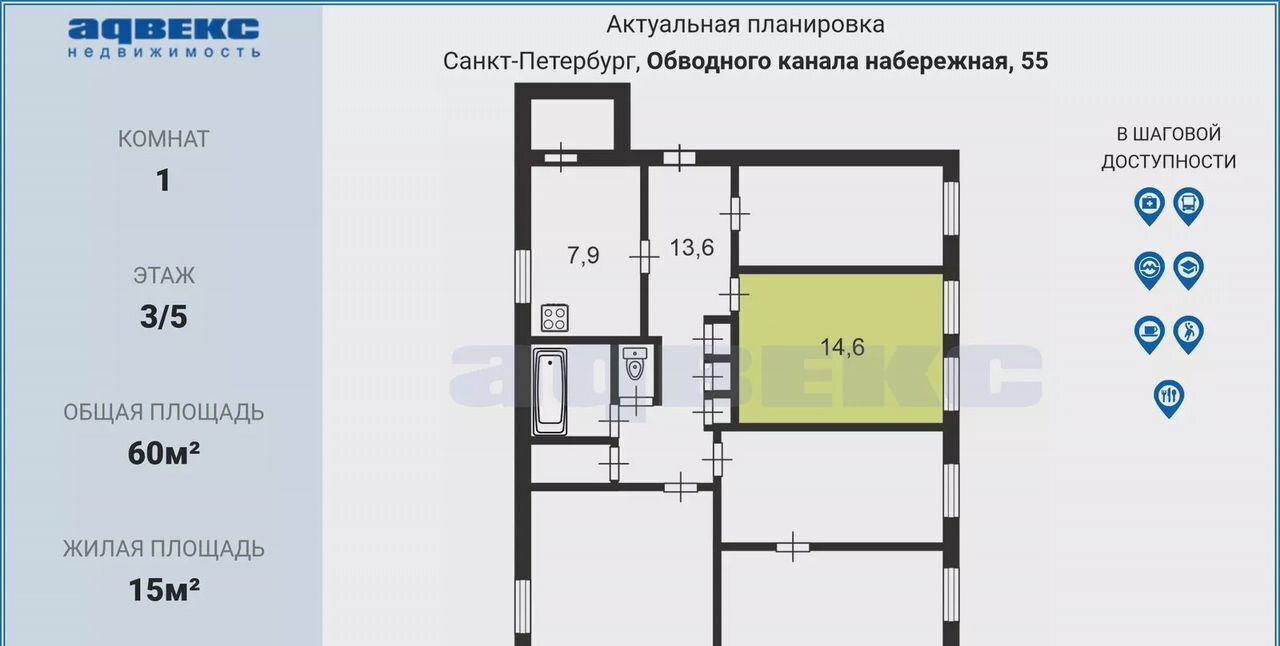 комната г Санкт-Петербург метро Обводный Канал 1 наб Обводного канала 55 округ Лиговка-Ямская фото 2