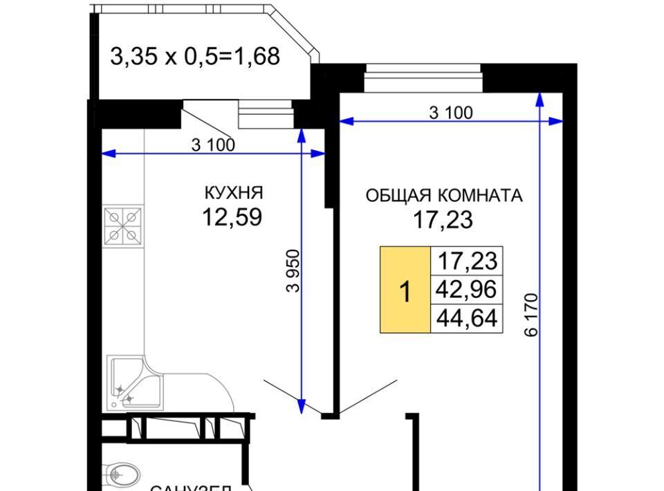 квартира г Краснодар р-н Прикубанский мкр им Петра Метальникова ЖК «Лучший» фото 1