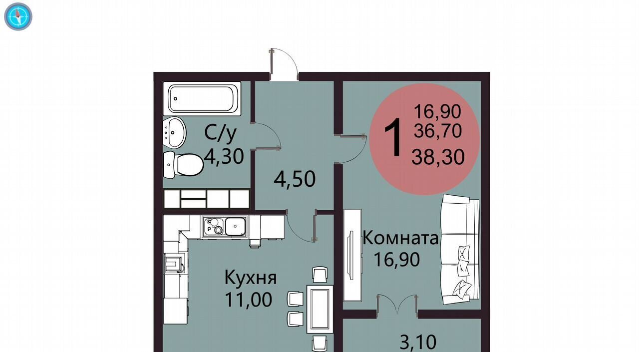 квартира г Воронеж р-н Центральный ул Загоровского 13к/2 ЖК «‎Яблоневые Сады» фото 2