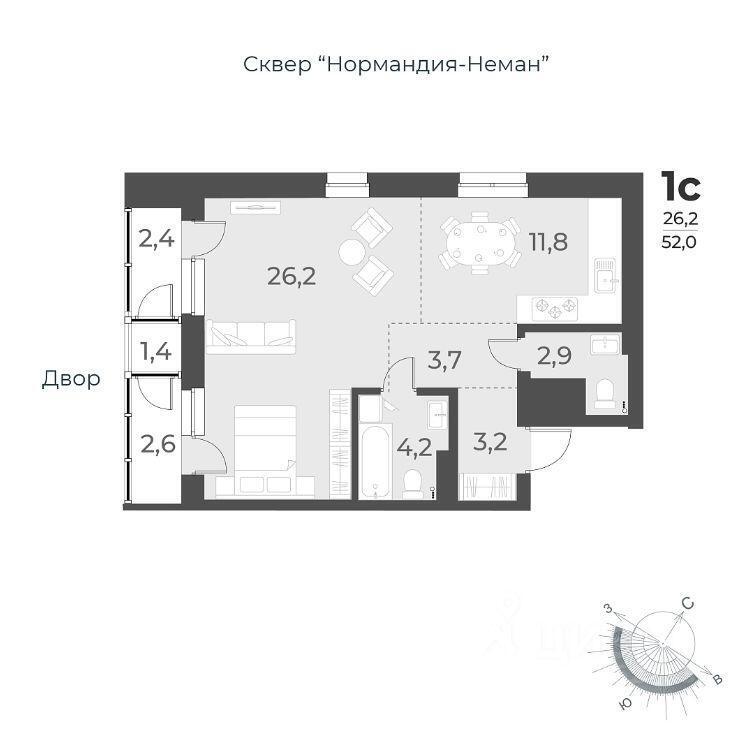 квартира г Новосибирск р-н Заельцовский ул Аэропорт 49/1 ЖК Нормандия-Неман фото 2