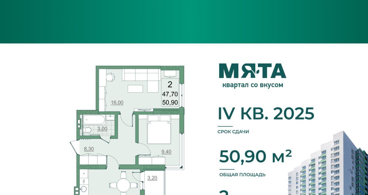 квартира г Саратов р-н Кировский Солнечный 2 пр-кт Героев Отечества 3 квартал «Мята» фото 2