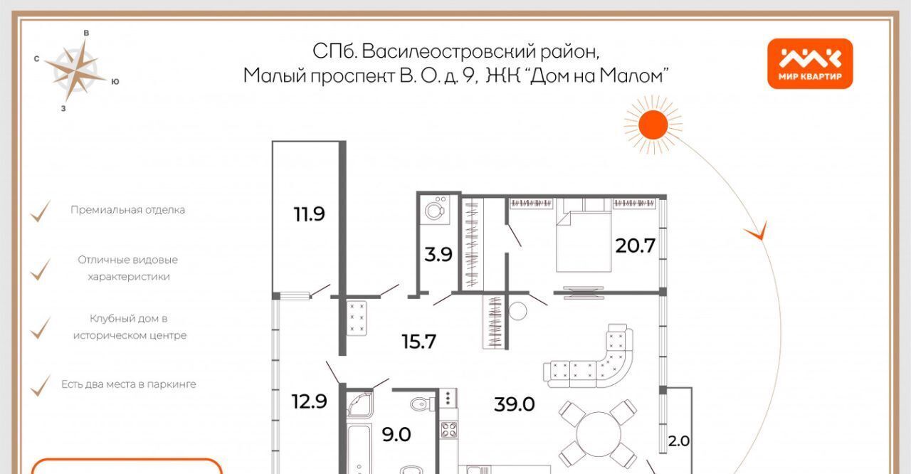 квартира г Санкт-Петербург метро Василеостровская просп. Малый Васильевского острова, 9 фото 1