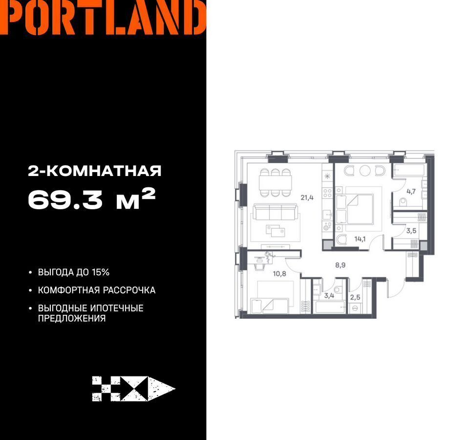 квартира г Москва метро Печатники ул Южнопортовая ЖК «Portland» з/у 42/1 фото 1