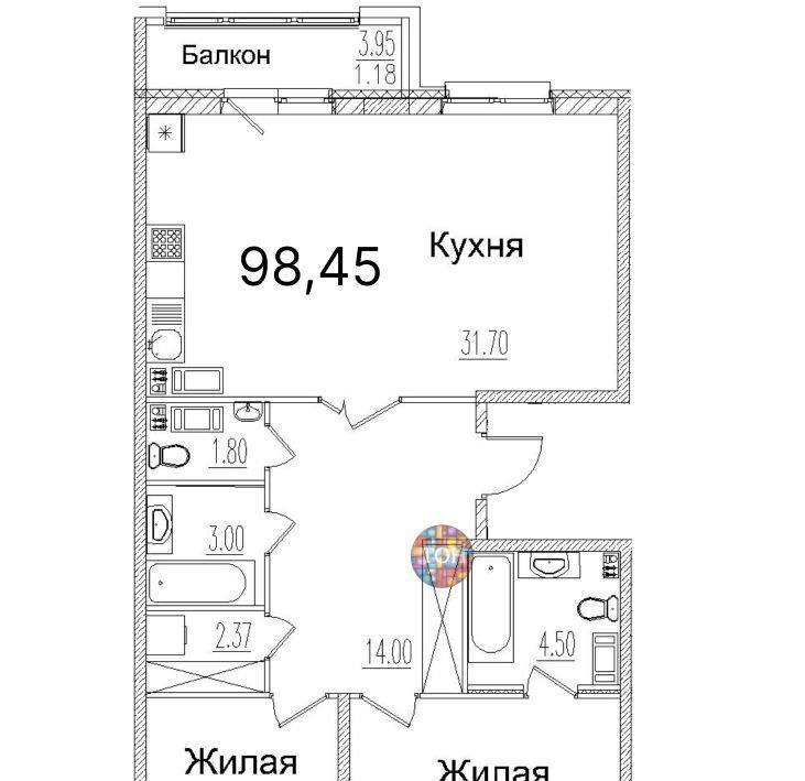 квартира г Санкт-Петербург метро Комендантский Проспект пр-кт Авиаконструкторов 54 фото 2