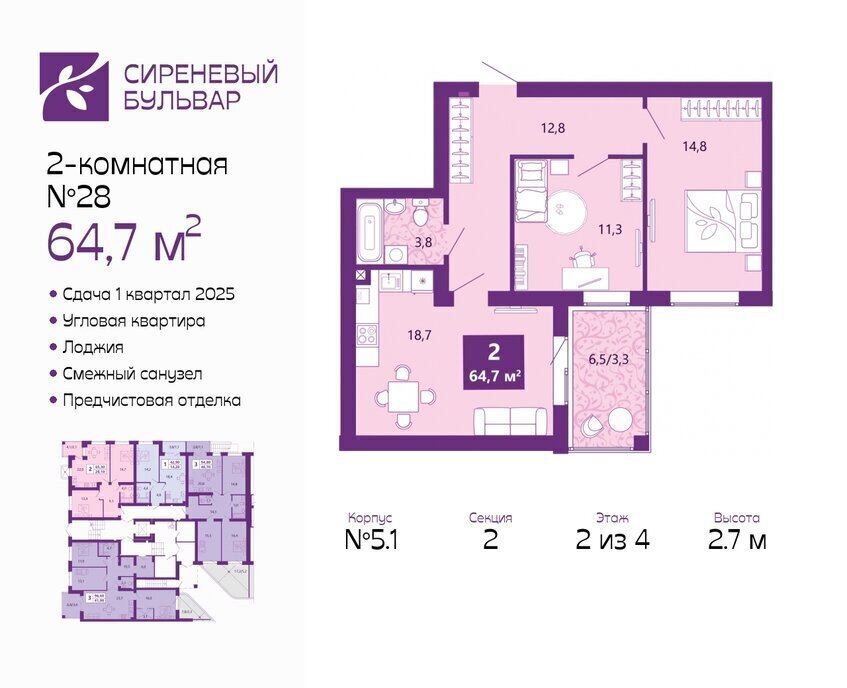 квартира г Калининград р-н Ленинградский жилой комплекс Сиреневый Бульвар фото 1