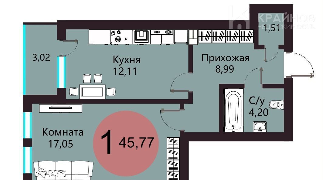 квартира г Воронеж р-н Коминтерновский ул 45 стрелковой дивизии 5 поз. 4 фото 3