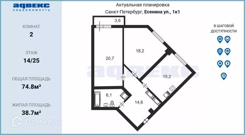 квартира г Санкт-Петербург ул Есенина 1/1 Выборгский фото 3