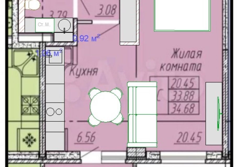 квартира г Краснодар ул Конгрессная 19/1 1 муниципальное образование Краснодар фото 6