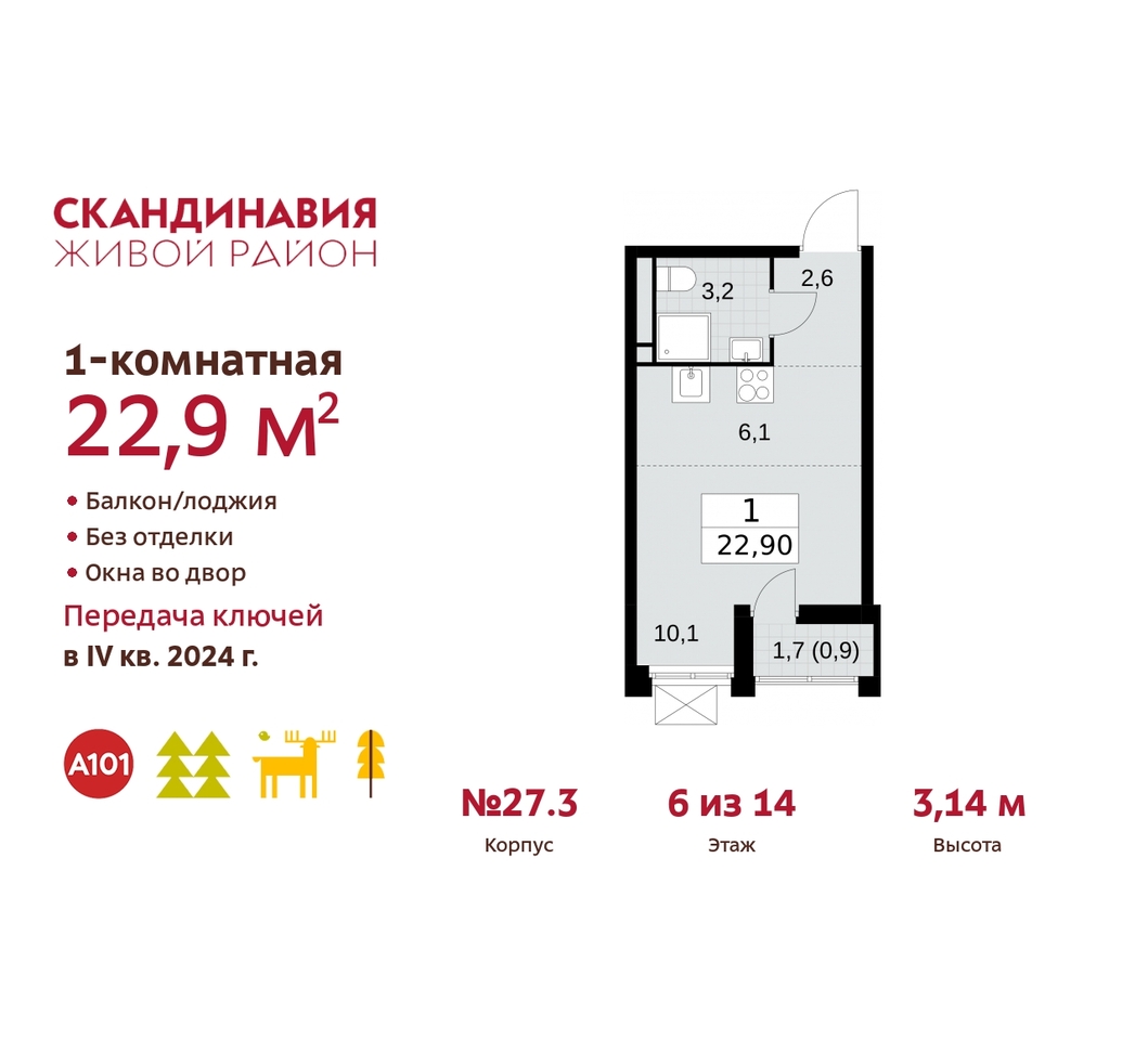 квартира г Москва п Сосенское жилой район «Скандинавия» Сосенское, жилой комплекс Скандинавия, 27. 3, Бутово фото 1