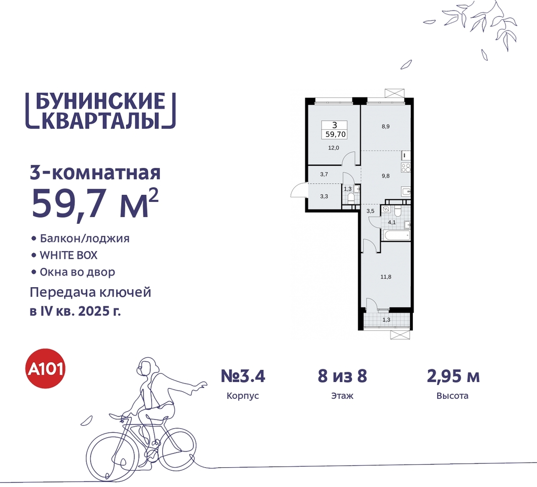 квартира г Москва п Сосенское пр-кт Куприна 2 ЖК Бунинские Кварталы метро Улица Горчакова метро Коммунарка Сосенское, Ольховая, Бунинская аллея фото 1