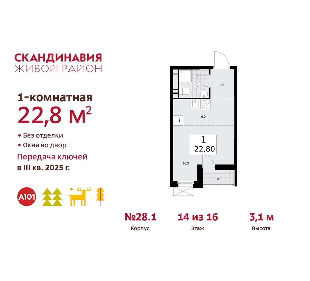 квартира г Москва п Сосенское жилой район «Скандинавия» Сосенское, жилой комплекс Скандинавия, 28. 1, Бутово фото 1