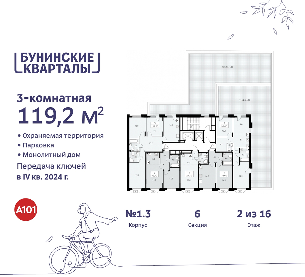 квартира г Москва п Сосенское пр-кт Куприна 2 ЖК Бунинские Кварталы метро Улица Горчакова метро Коммунарка Сосенское, Ольховая, Бунинская аллея фото 2