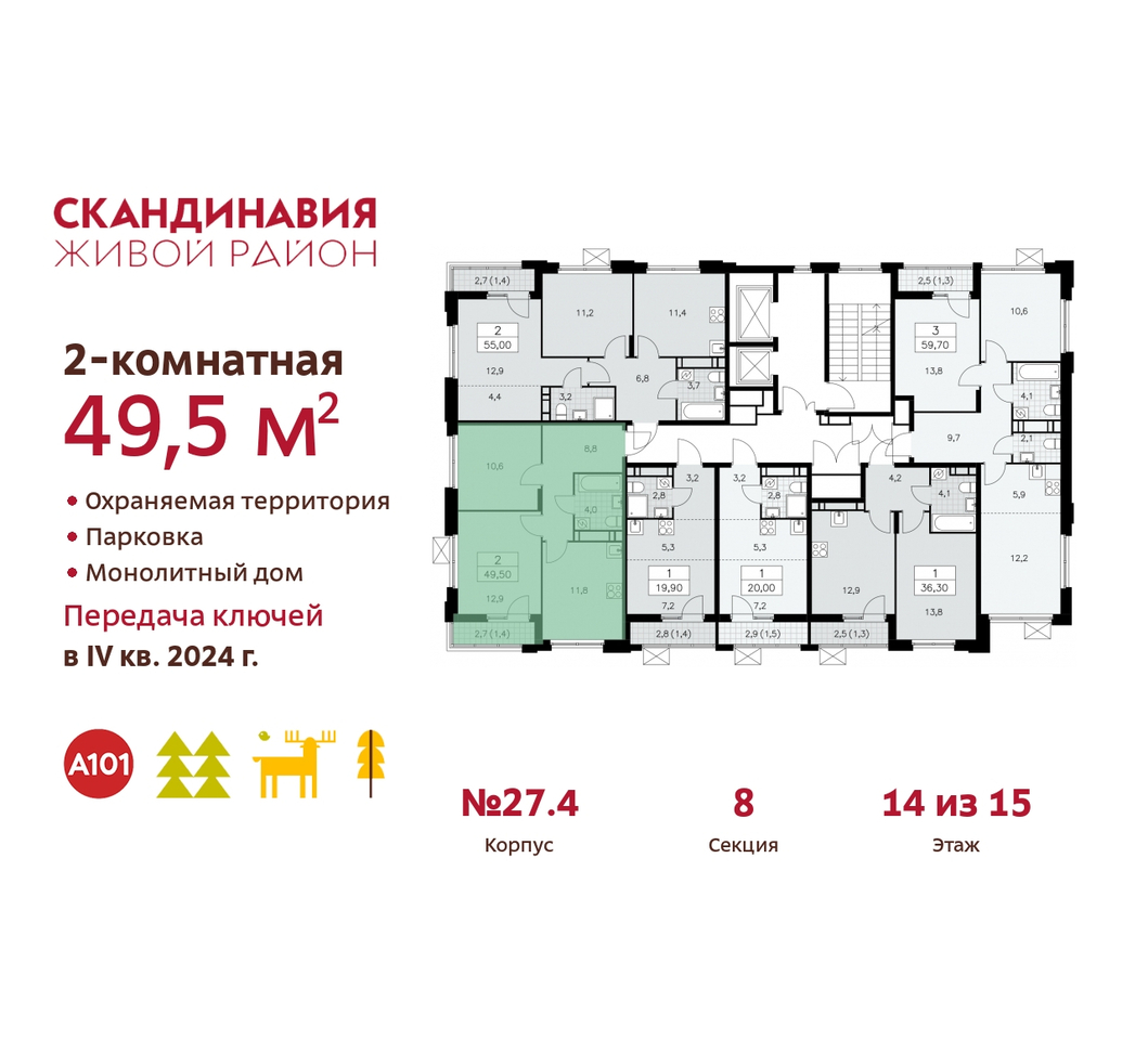 квартира г Москва п Сосенское жилой район «Скандинавия» Сосенское, жилой комплекс Скандинавия, к 27. 4, Бутово фото 2