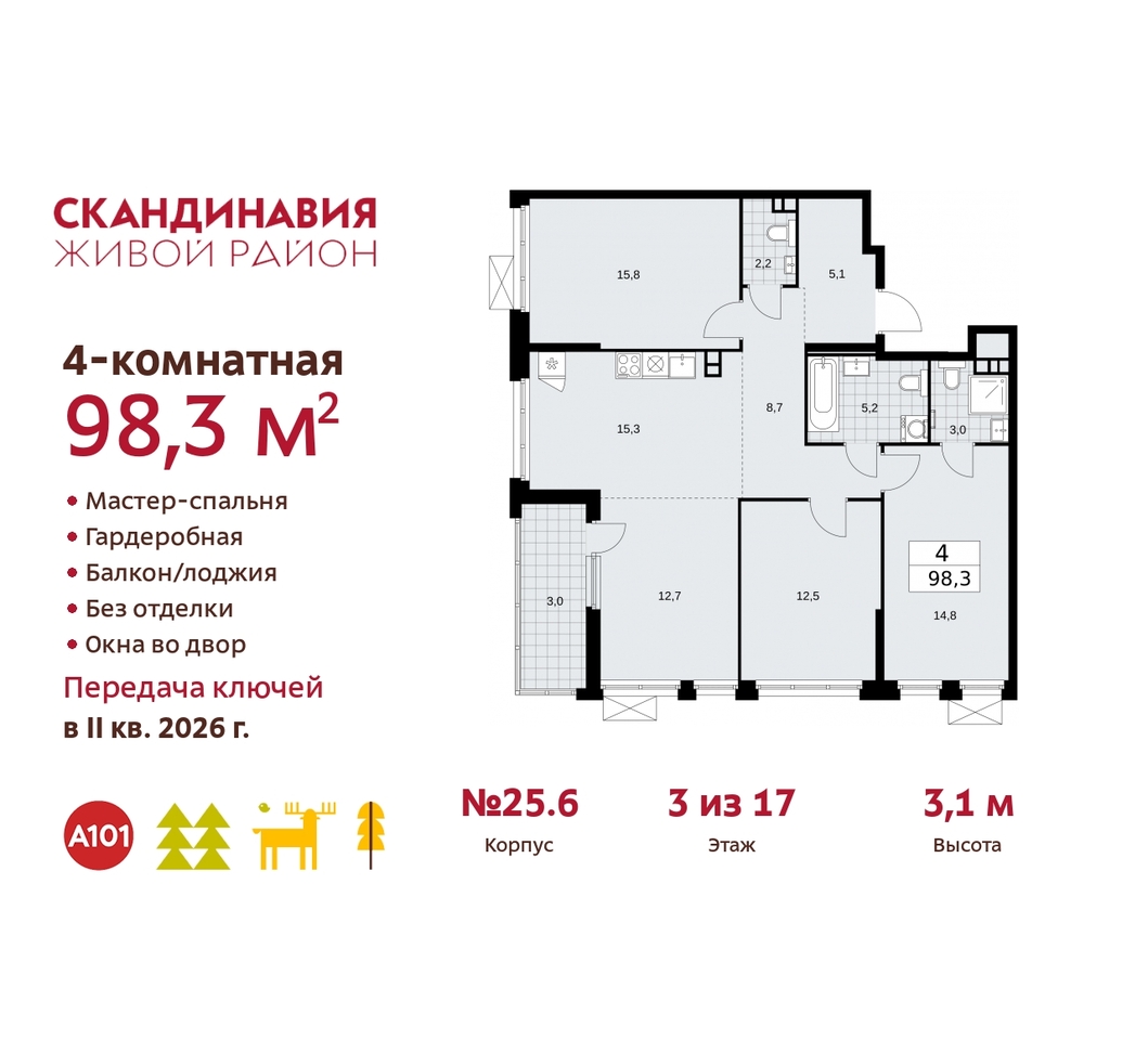 квартира г Москва п Сосенское б-р Скандинавский 25/6 жилой район «Скандинавия» Сосенское, Бутово фото 1